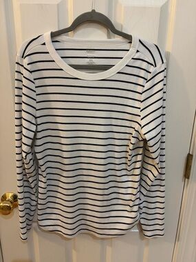 Sonoma Striped Ribbed Long Sleeve Tee XXL Black & White Minimalist Cotton Blend